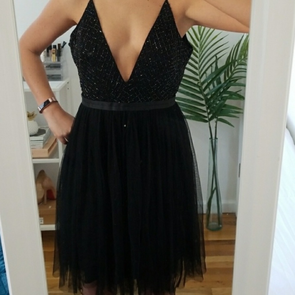 Needle and Thread Deep V Black Dress